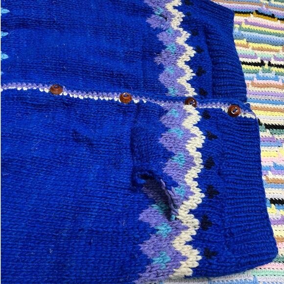 Vintage Handmade Ecuador 100% Wool Chunky Button Up Sweater Cardigan - Picture 9 of 11